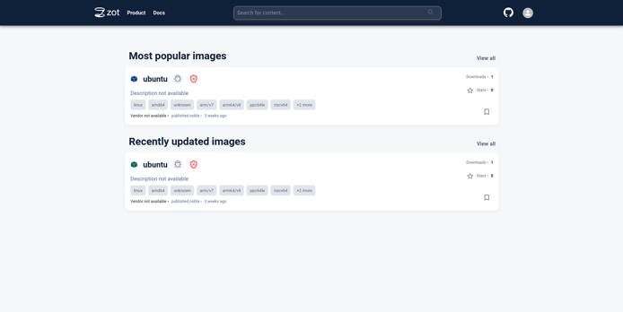 Zot homepage with image