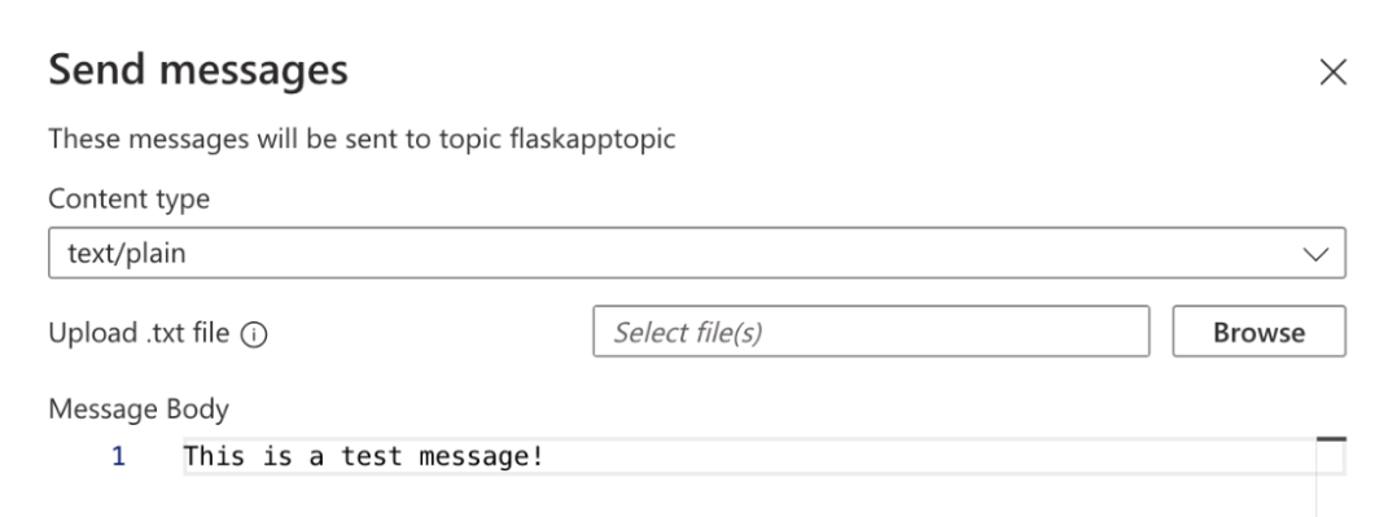 Azure Service Bus Explorer UI for publishing messages to a topic.