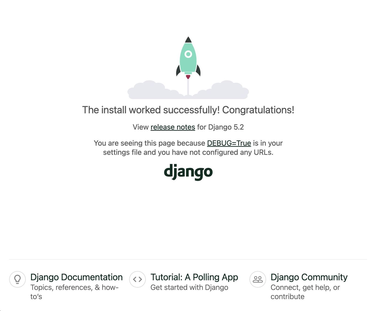 View your Django site’s test page.